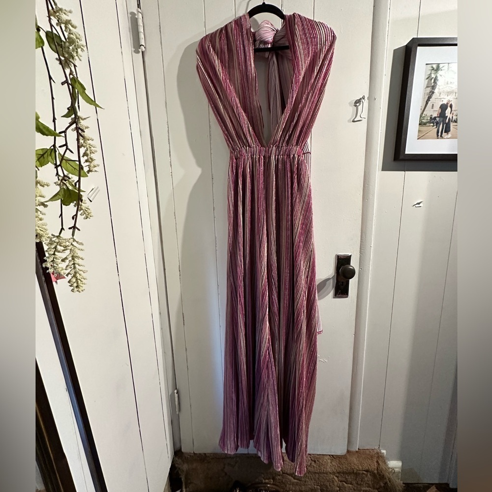 AKIRA Pink and GOLD Striped IRIDESCENT JUMPSUIT ROMPER